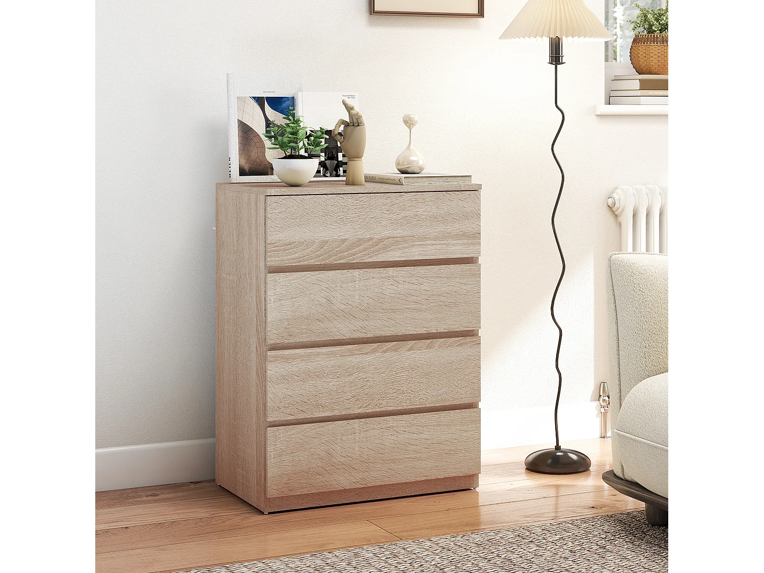 Cassettiera 4 cassetti in truciolato 60x40x80 cm color faggio