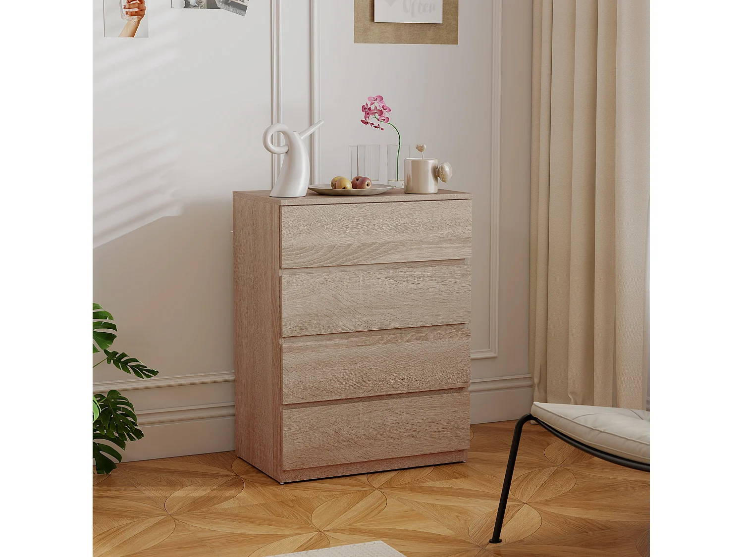 Cassettiera 4 cassetti in truciolato 60x40x80 cm color faggio