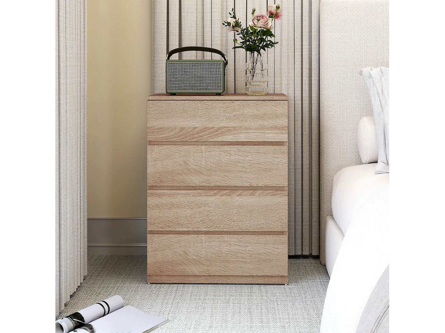 Cassettiera 4 cassetti in truciolato 60x40x80 cm color faggio