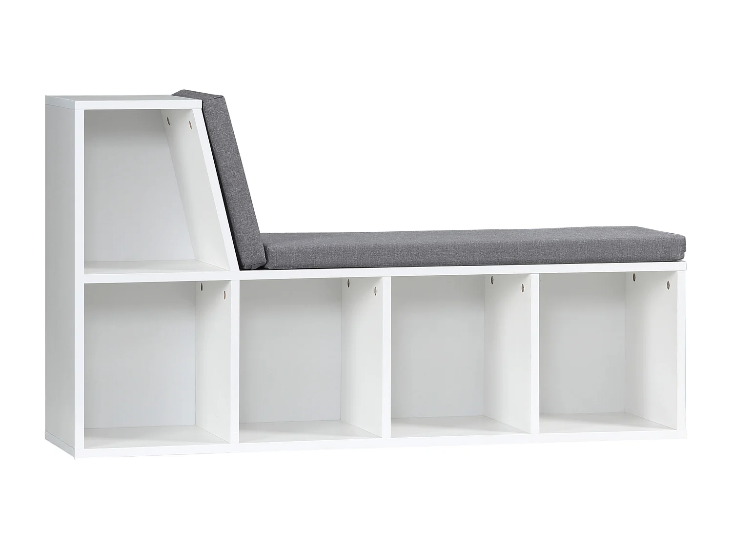 Libreria moderna a 5 ripiani aperti con 2 cuscini in legno grigio