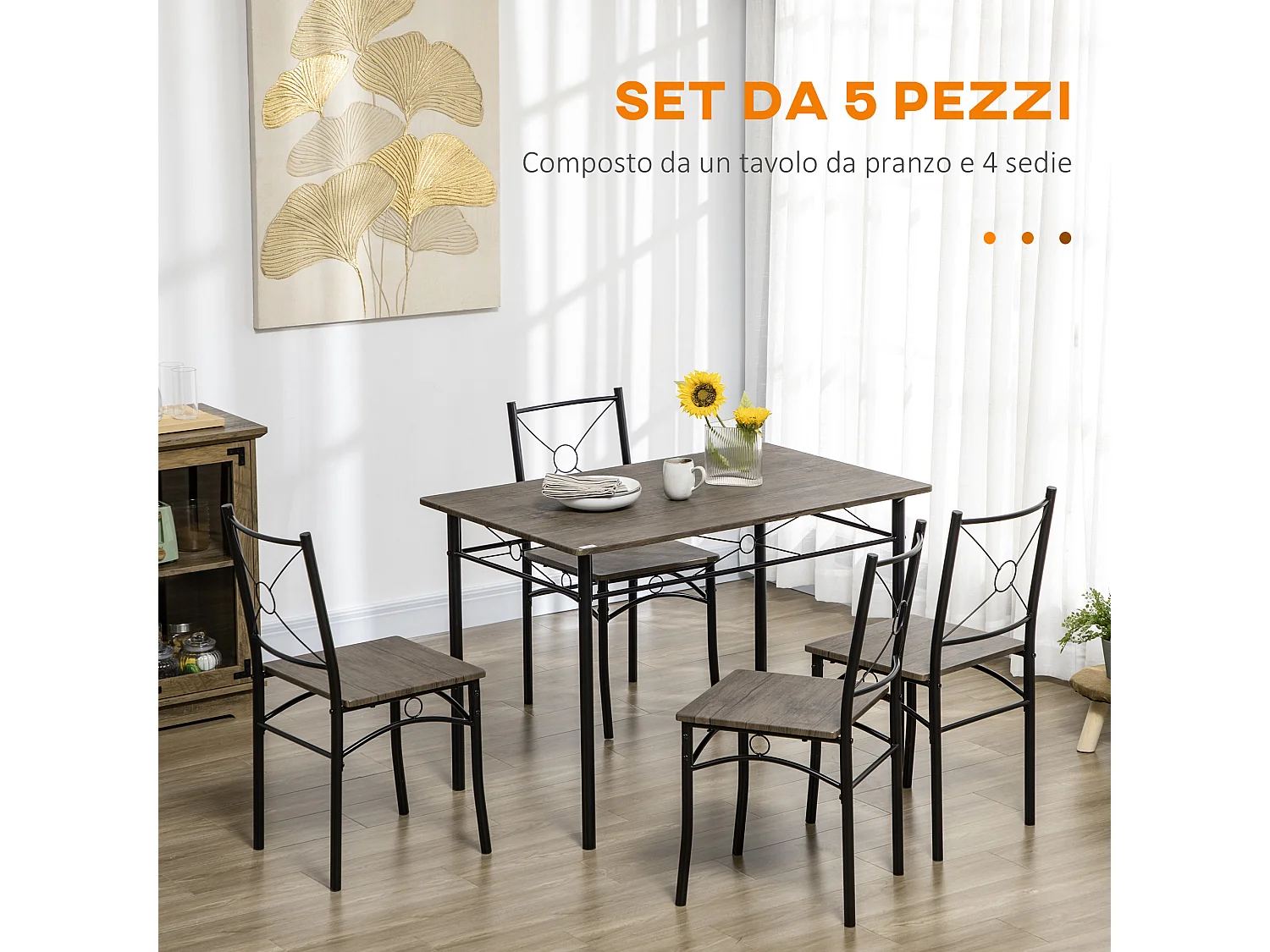 Set da cucina con tavolo da pranzo e 4 sedie in mdf e metallo
