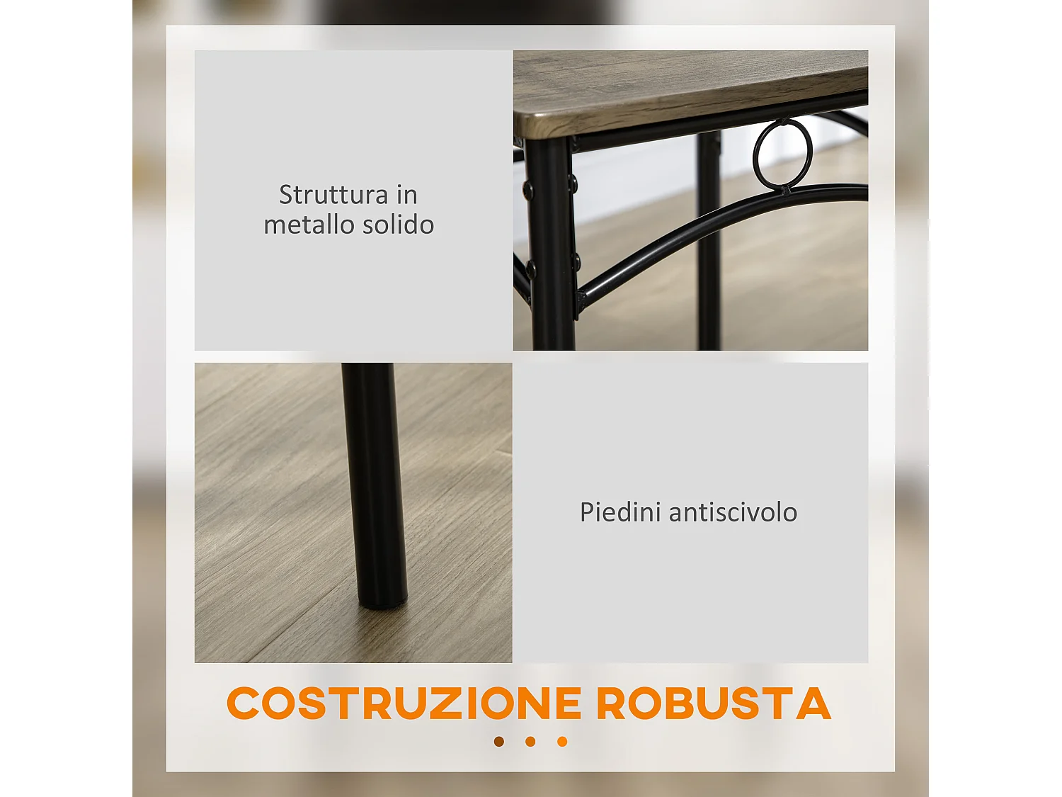 Set da cucina con tavolo da pranzo e 4 sedie in mdf e metallo