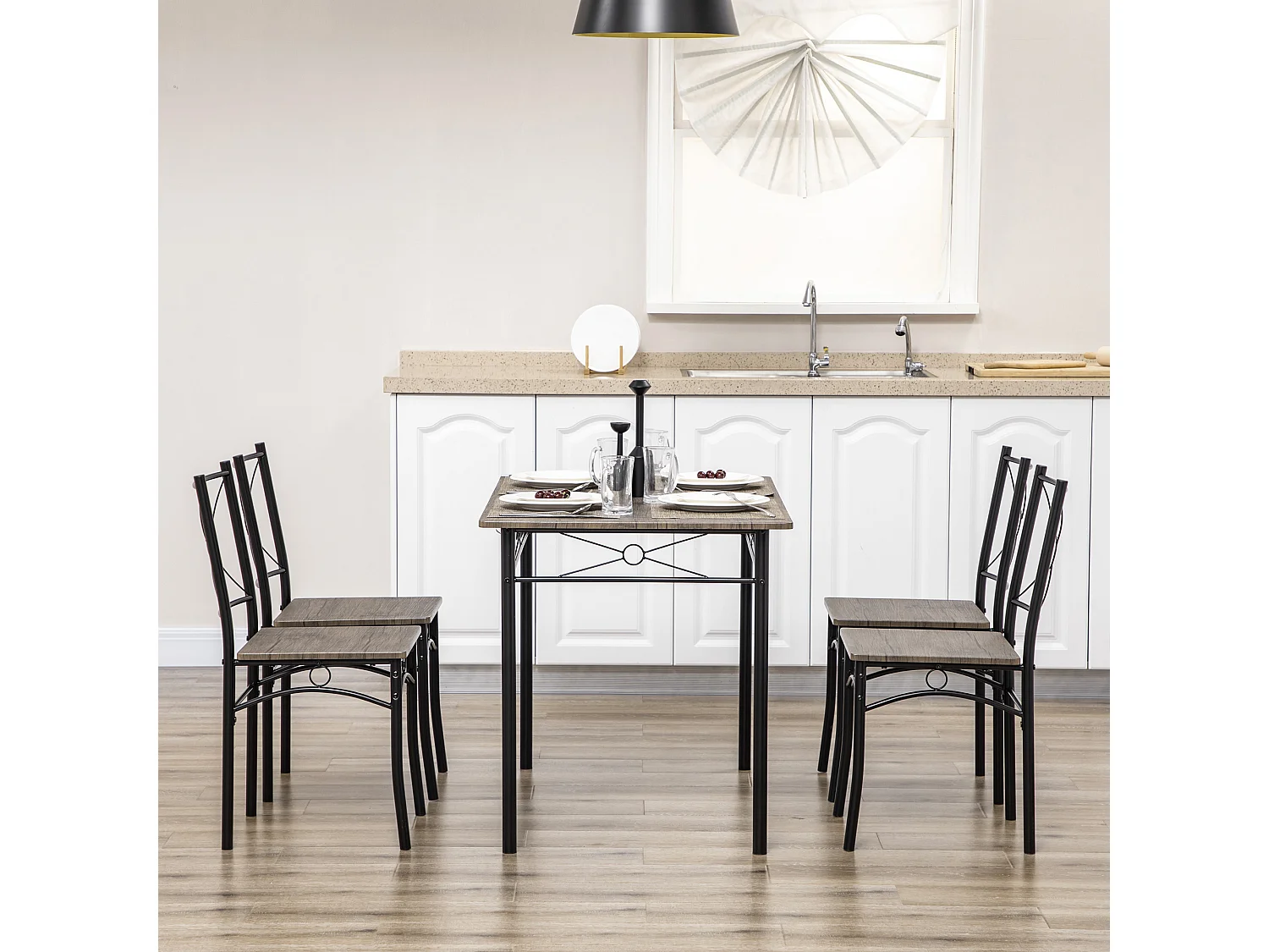 Set da cucina con tavolo da pranzo e 4 sedie in mdf e metallo