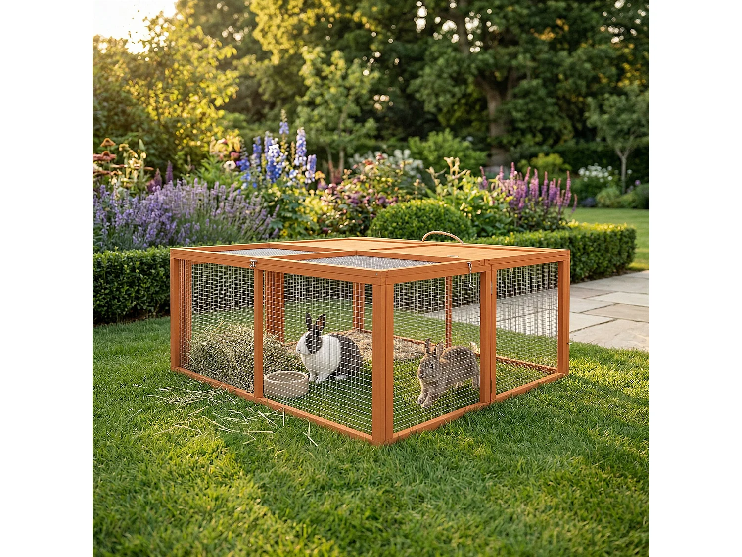 Conigliera da esterno pieghevole in legno e acciaio 110x105x50 cm