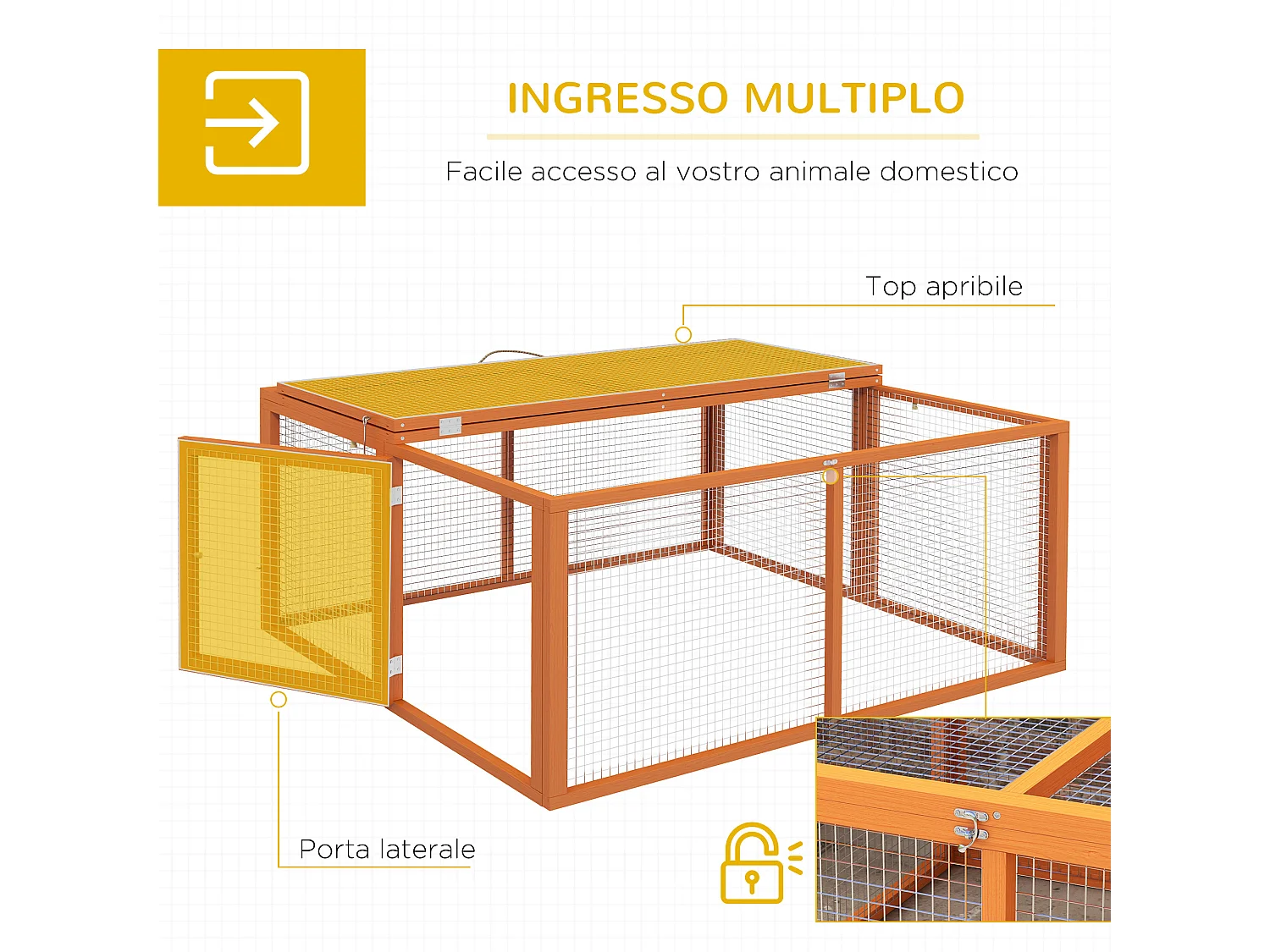 Conigliera da esterno pieghevole in legno e acciaio 110x105x50 cm