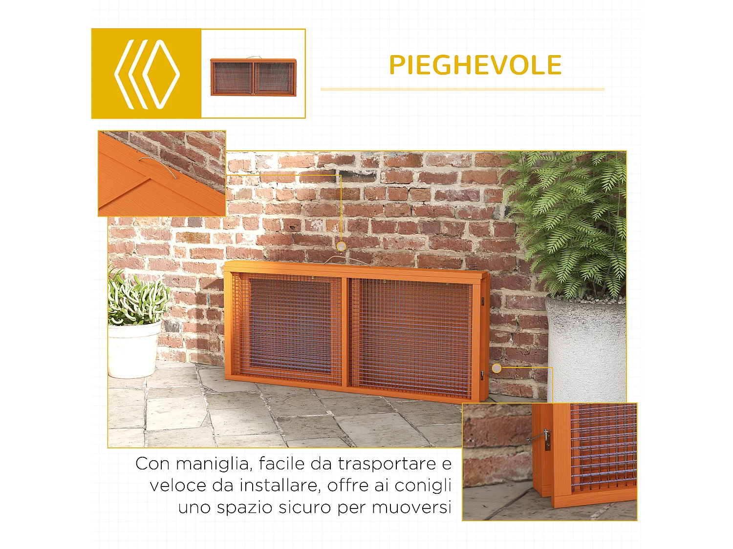 Conigliera da esterno pieghevole in legno e acciaio 110x105x50 cm