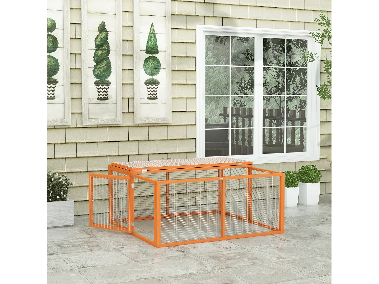 Conigliera da esterno pieghevole in legno e acciaio 110x105x50 cm