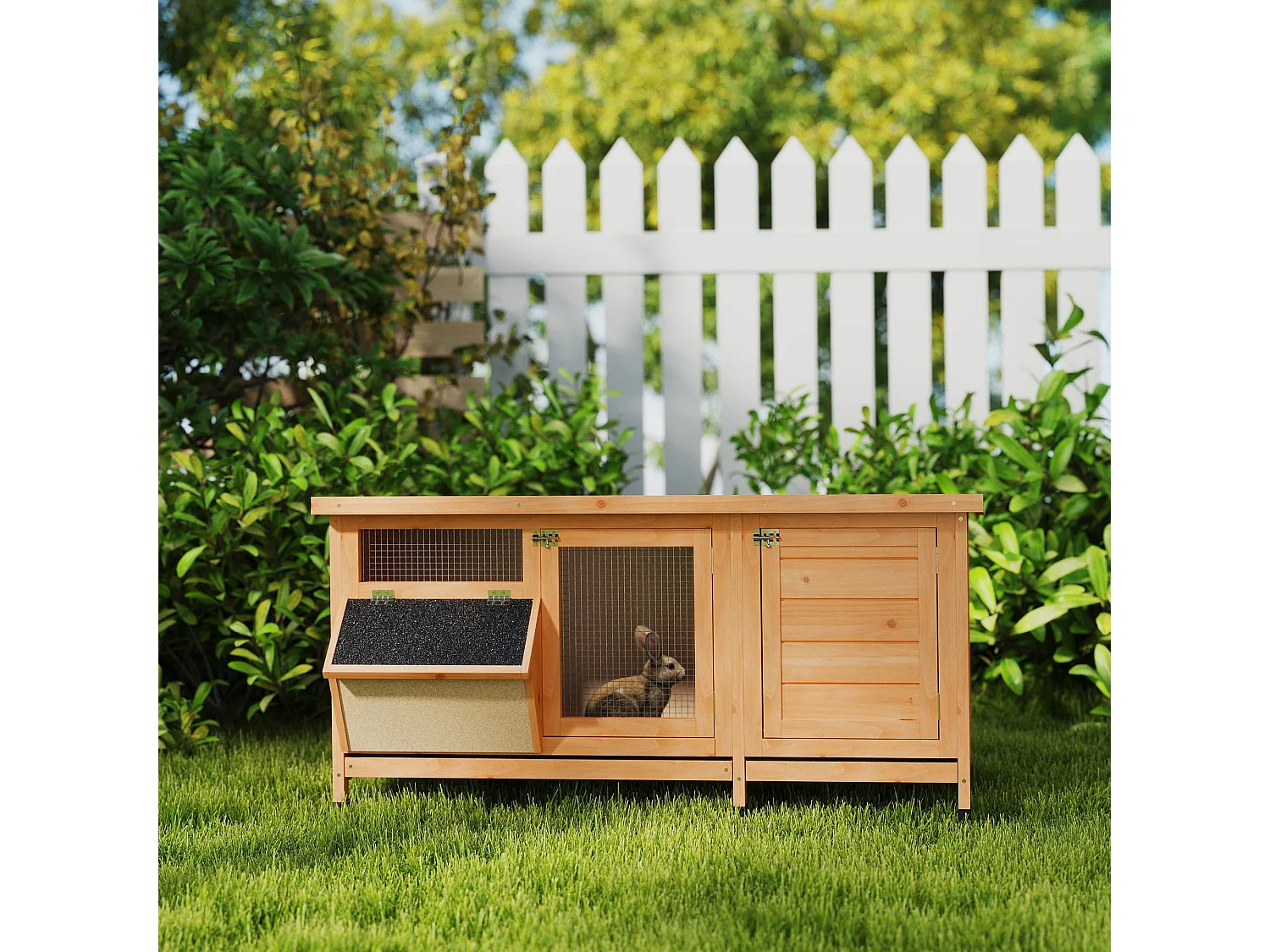 Conigliera da esterno con mangiatoia e vassoi estraibili giallo