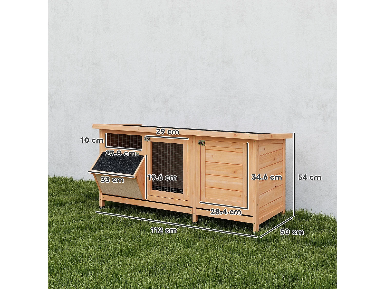 Conigliera da esterno con mangiatoia e vassoi estraibili giallo