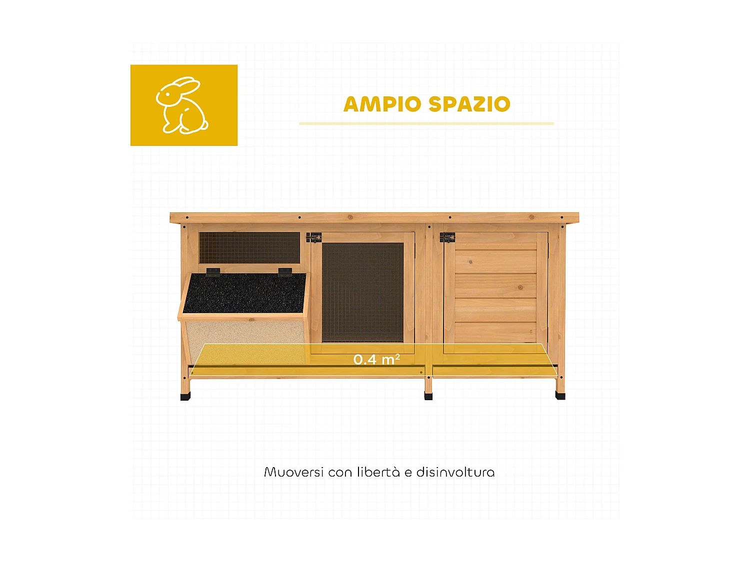 Conigliera da esterno con mangiatoia e vassoi estraibili giallo