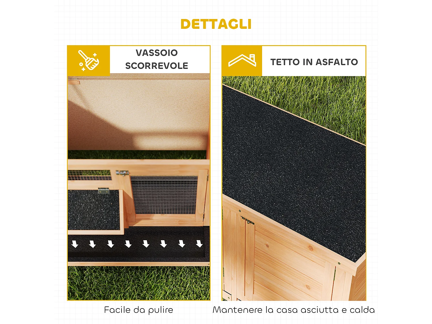 Conigliera da esterno con mangiatoia e vassoi estraibili giallo