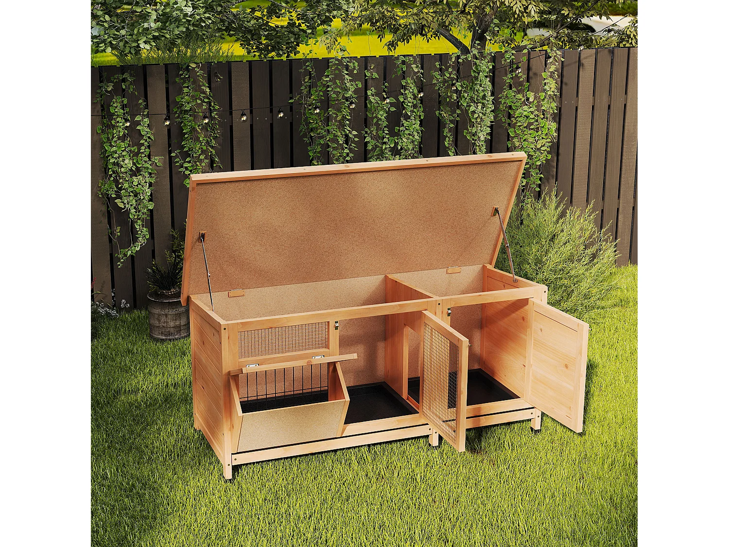 Conigliera da esterno con mangiatoia e vassoi estraibili giallo