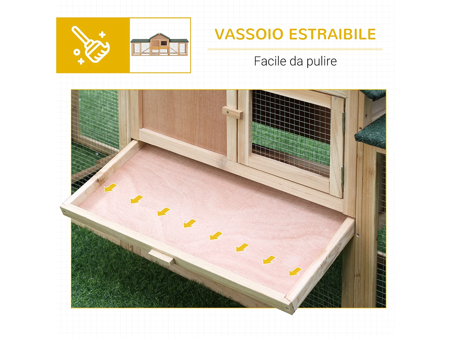 Gabbia per conigli conigliera recintata con rampe tetto impermeabile e vassoio estraibile 210 x 45.5 x 84.5 cm