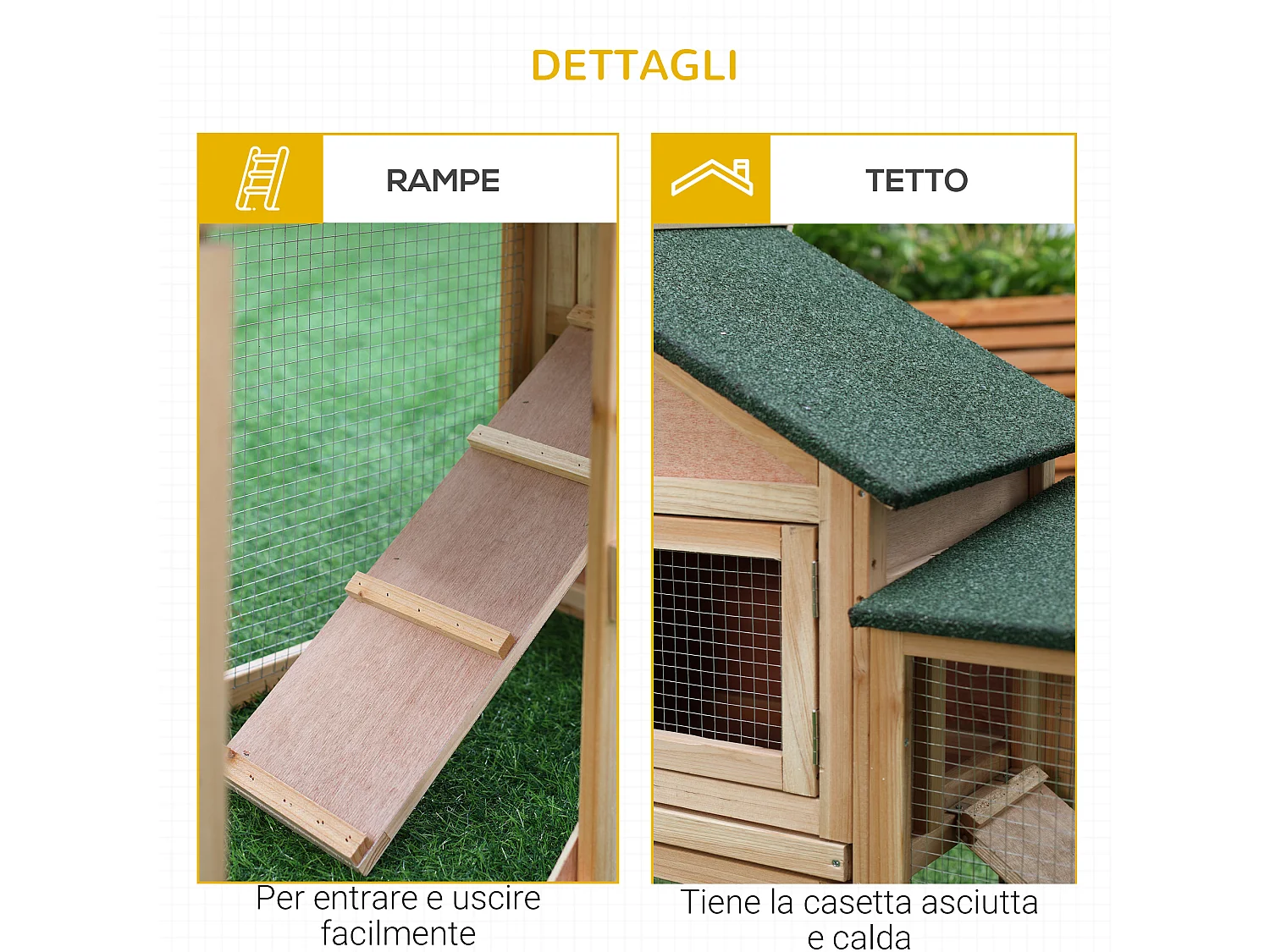 Gabbia per conigli conigliera recintata con rampe tetto impermeabile e vassoio estraibile 210 x 45.5 x 84.5 cm