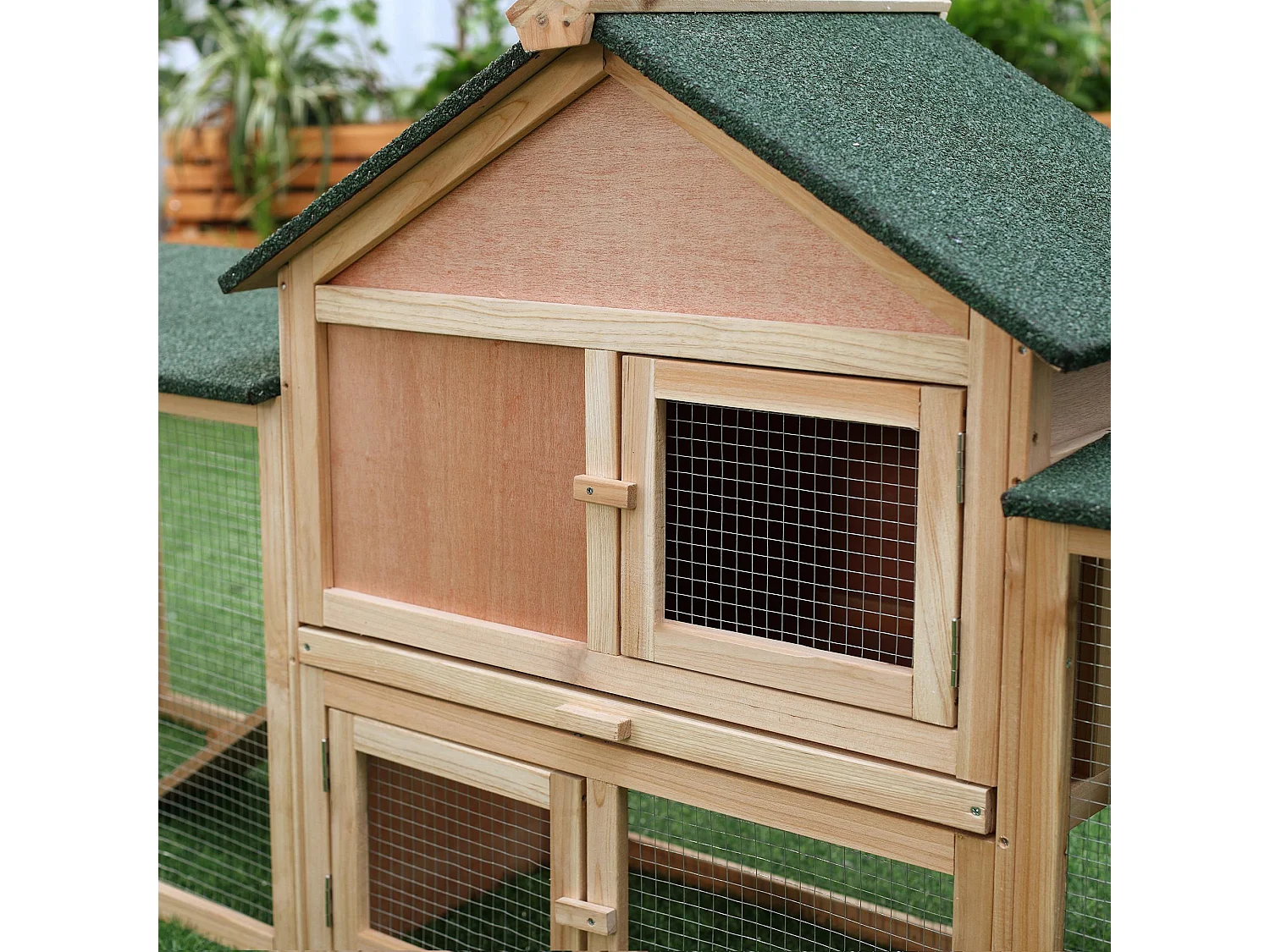 Gabbia per conigli conigliera recintata con rampe tetto impermeabile e vassoio estraibile 210 x 45.5 x 84.5 cm