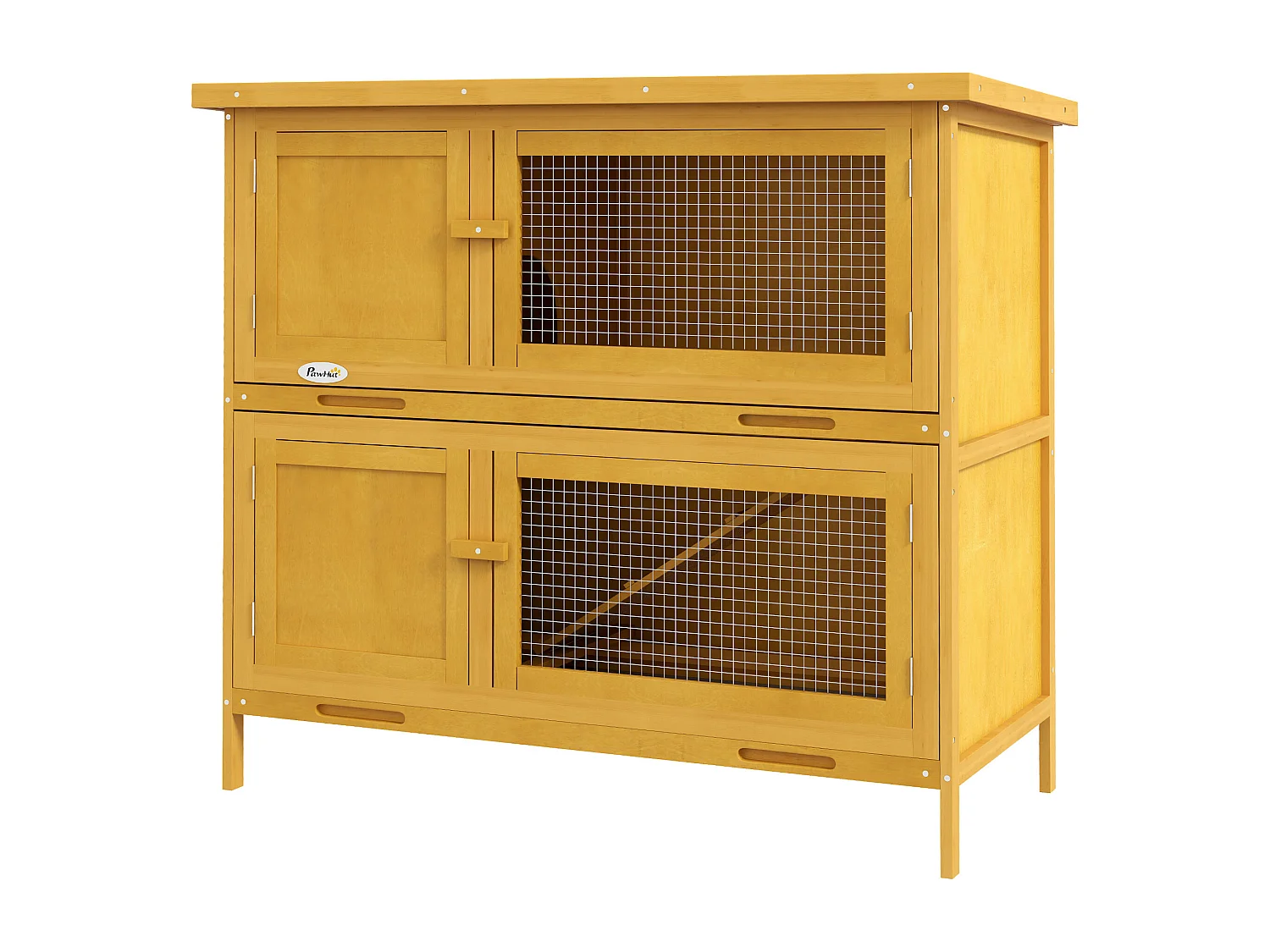 Conigliera a 2 livelli con rampa in legno di abete giallo