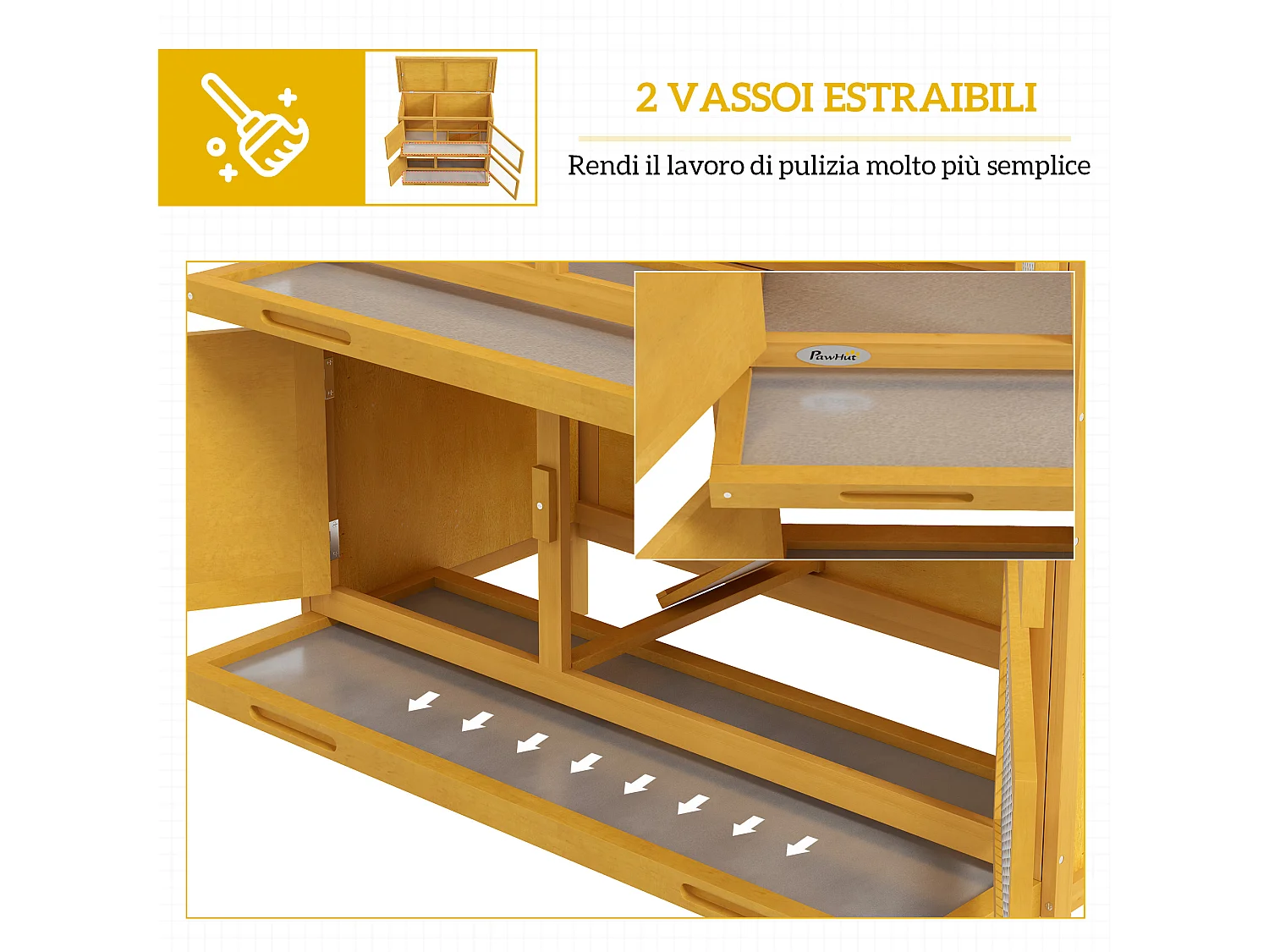 Conigliera a 2 livelli con rampa in legno di abete giallo