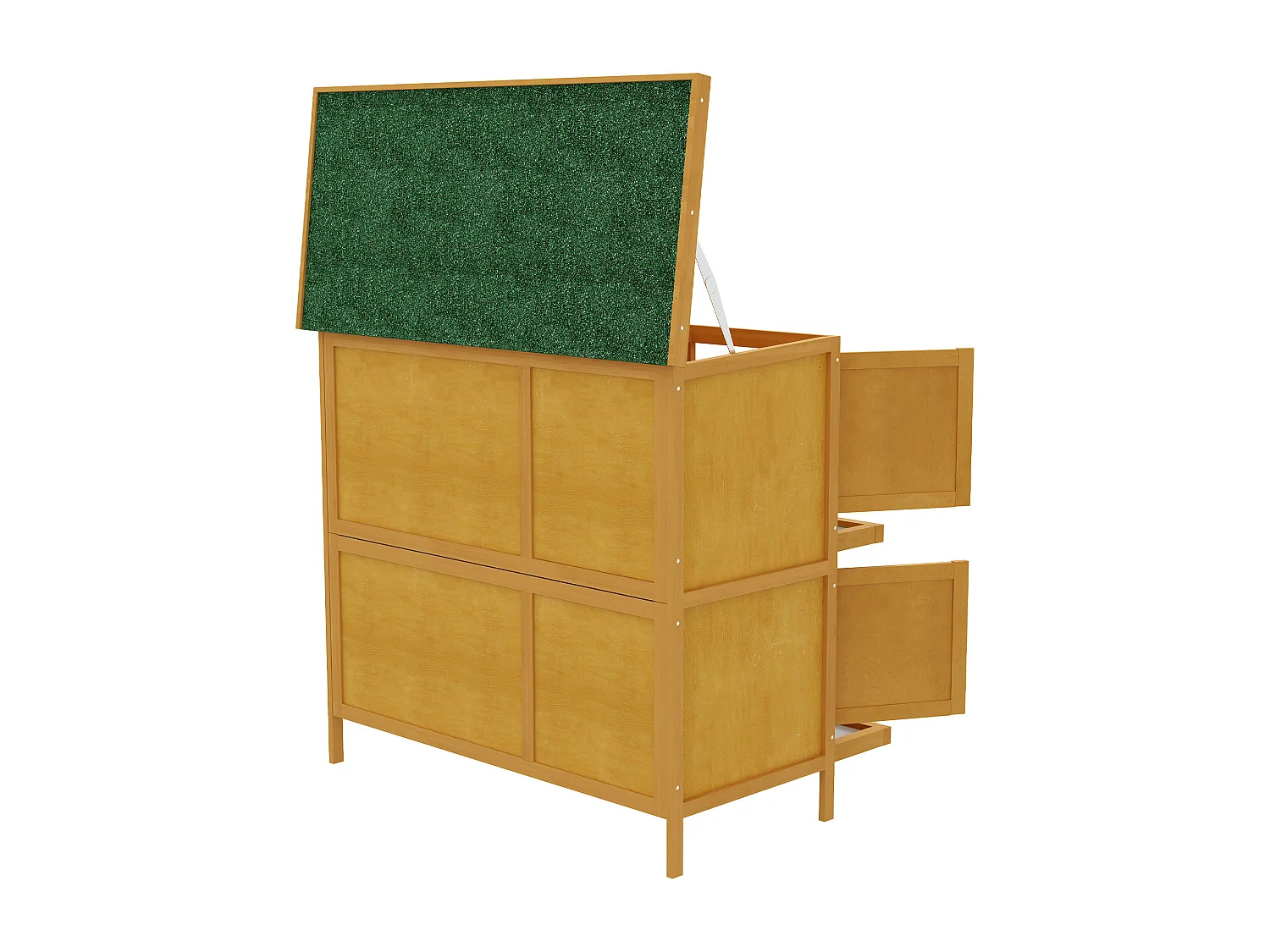 Conigliera a 2 livelli con rampa in legno di abete giallo