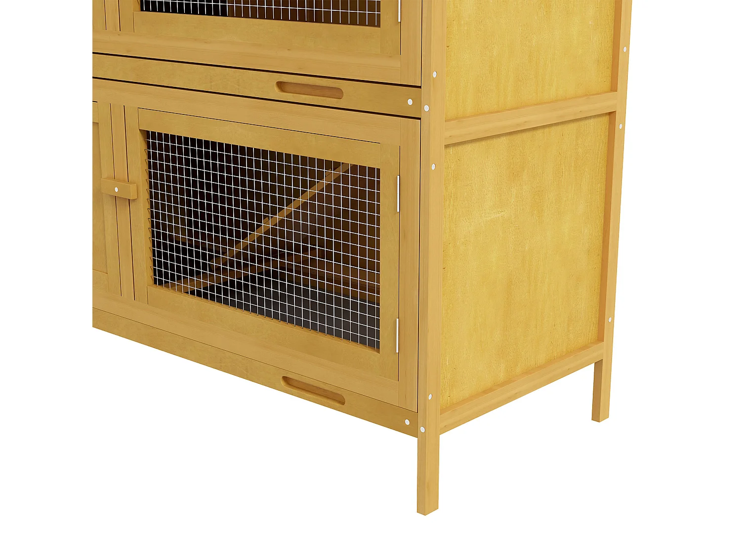 Conigliera a 2 livelli con rampa in legno di abete giallo