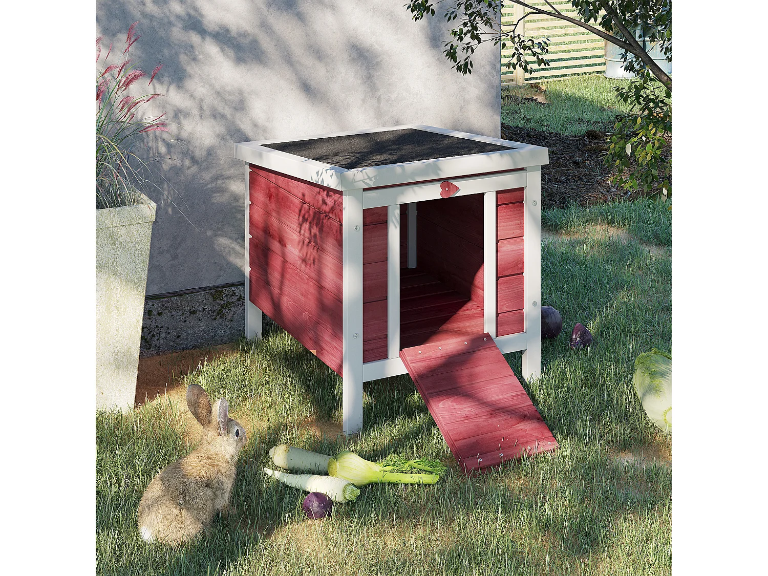 Gabbia per conigli con rampa antiscivolo in legno di abete rosso