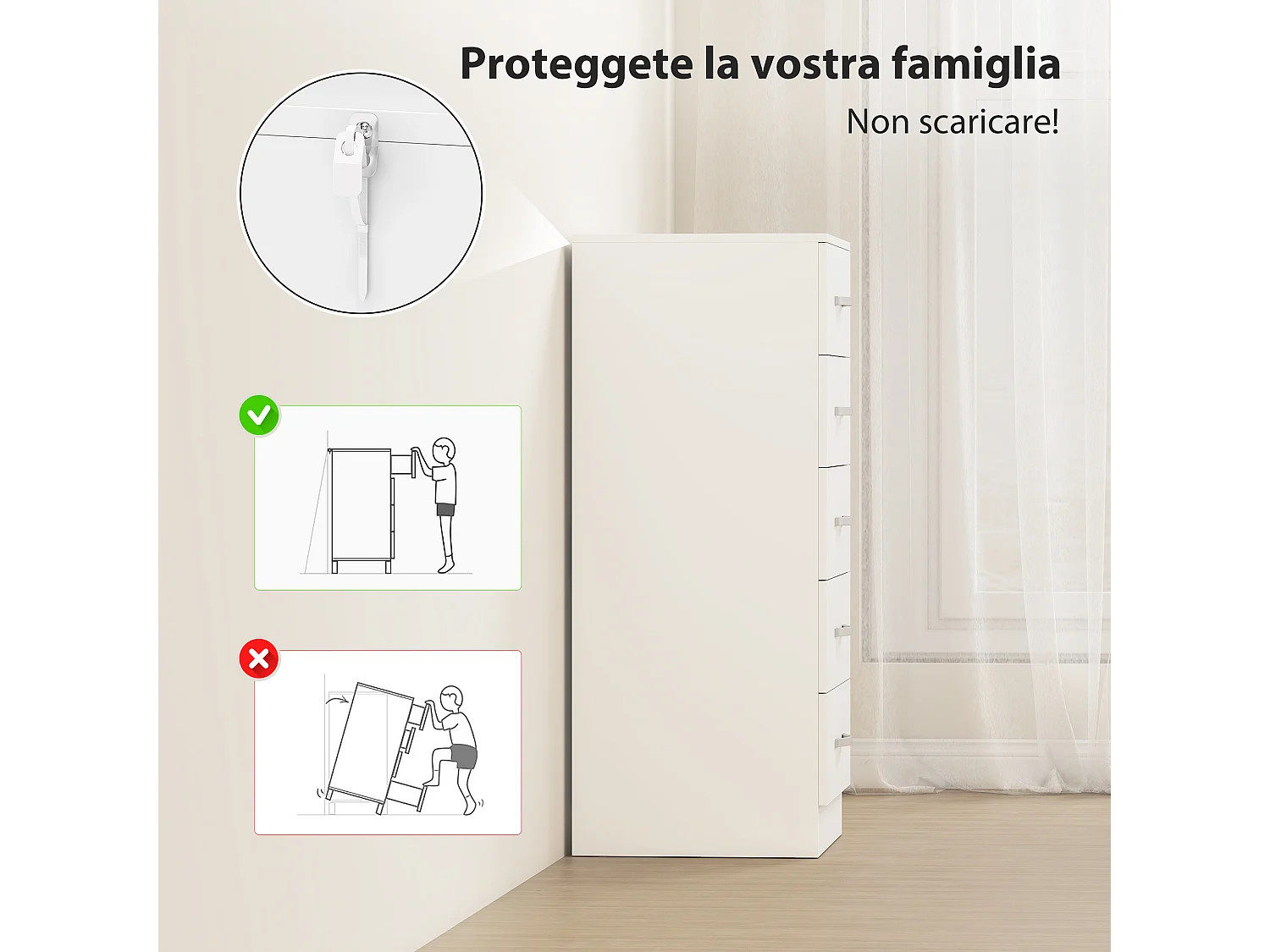 Cassettiera 5 cassetti moderna in truciolato 40x35x85 cm bianco