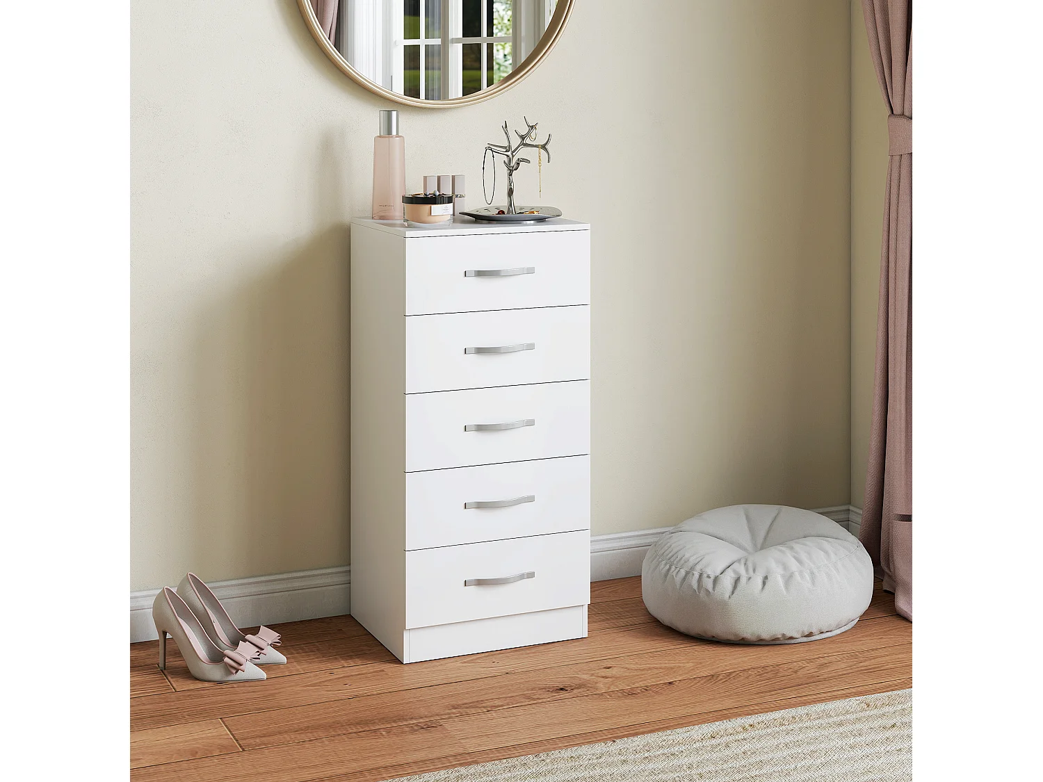 Cassettiera 5 cassetti moderna in truciolato 40x35x85 cm bianco