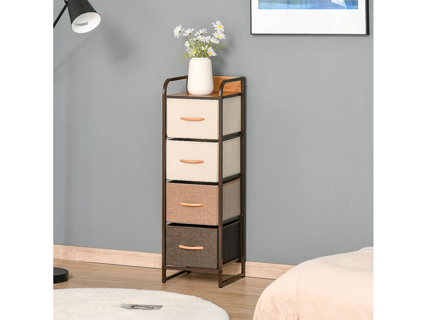 Cassettiera 4 cassetti pieghevoli in tessuto multicolore