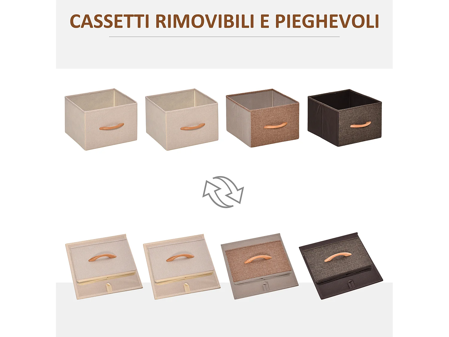 Cassettiera 4 cassetti pieghevoli in tessuto multicolore