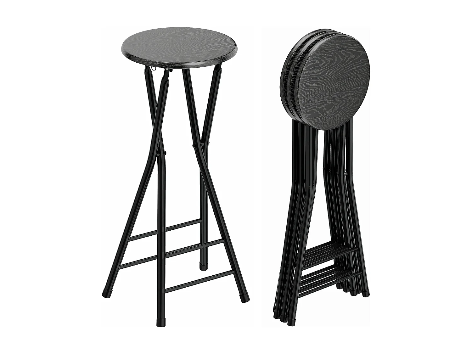 Set 4 sgabelli bar pieghevoli con doppio poggiapiedi 34x30x70 cm nero