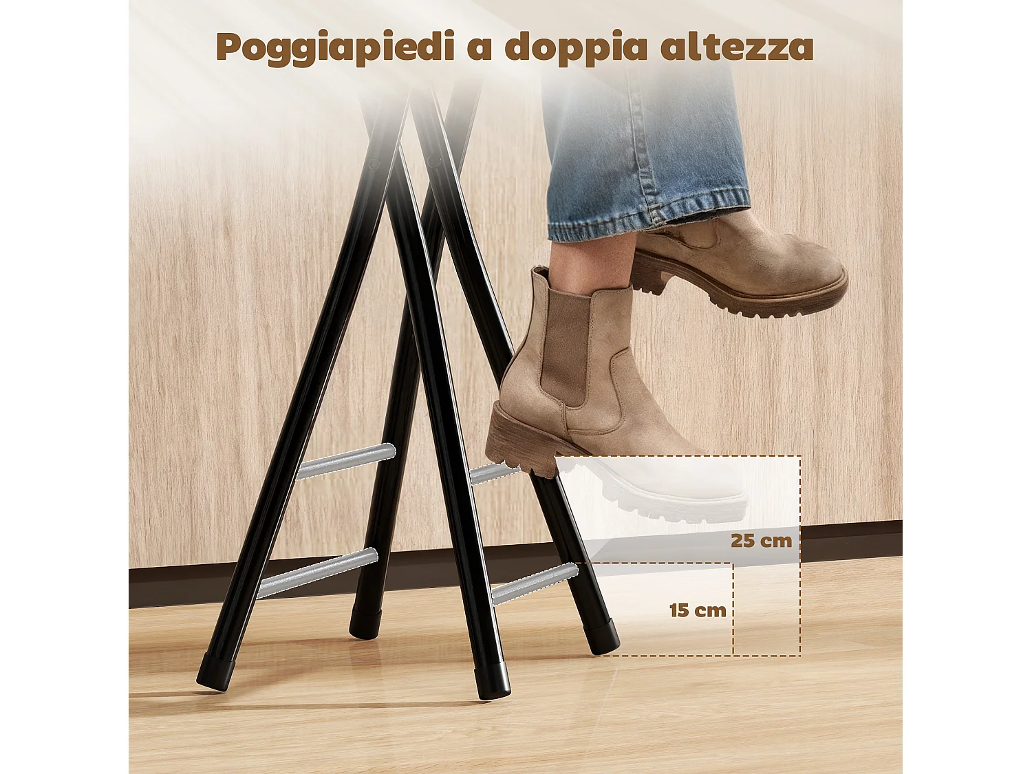 Set 4 sgabelli bar pieghevoli con doppio poggiapiedi 34x30x70 cm nero