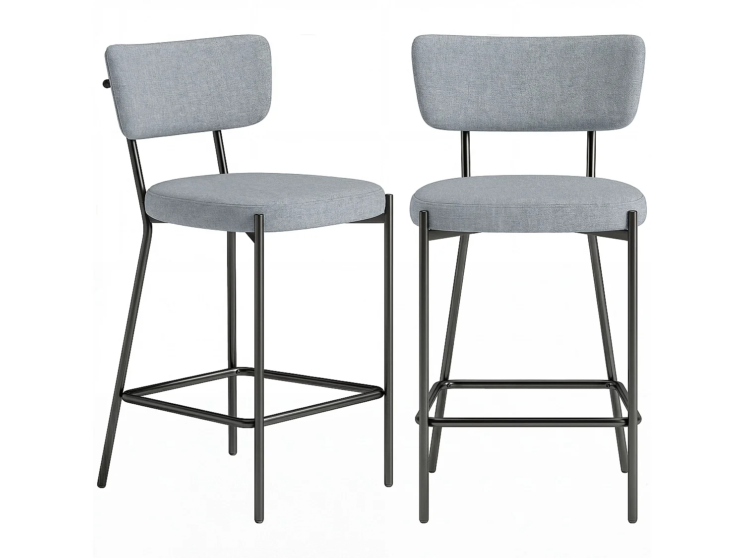 Set 2 sgabelli da bar con schienale e poggiapiedi in tessuto grigio