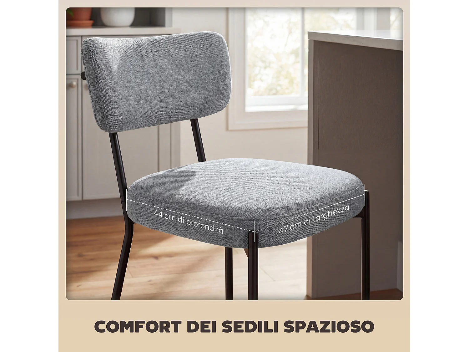 Set 2 sgabelli da bar con schienale e poggiapiedi in tessuto grigio