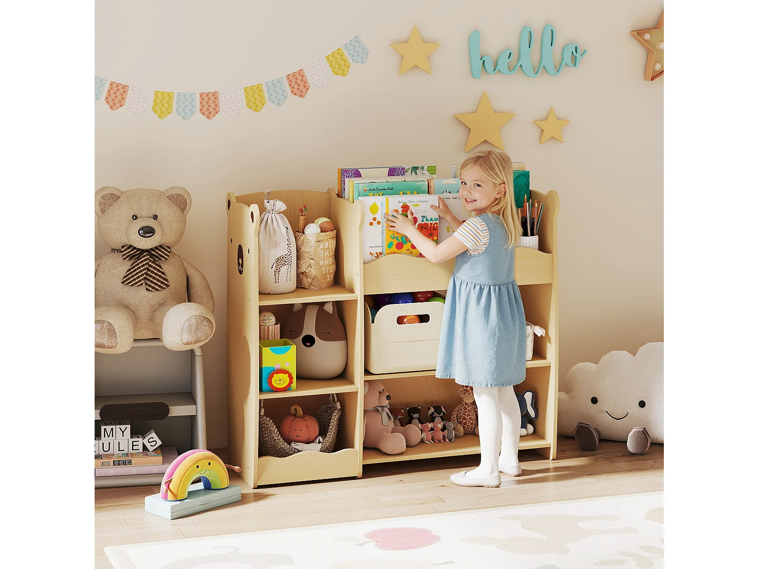 Scaffale portagiochi per bambini con ripiani aperti 92x29x79cm legno