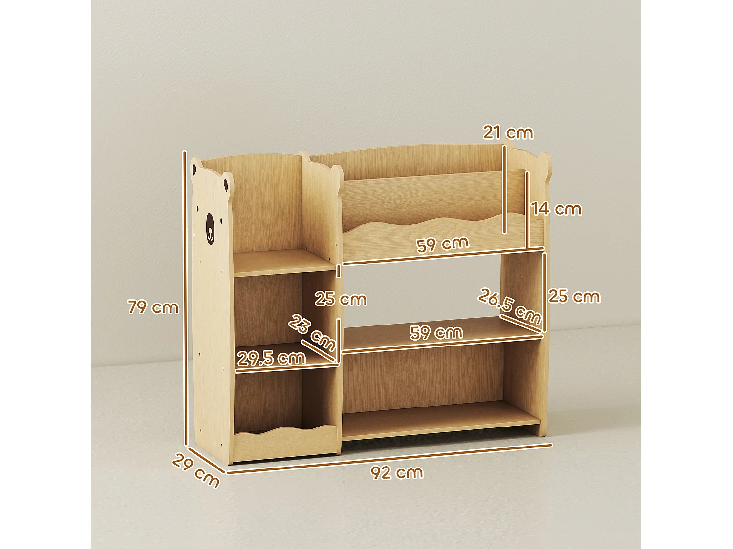 Scaffale portagiochi per bambini con ripiani aperti 92x29x79cm legno