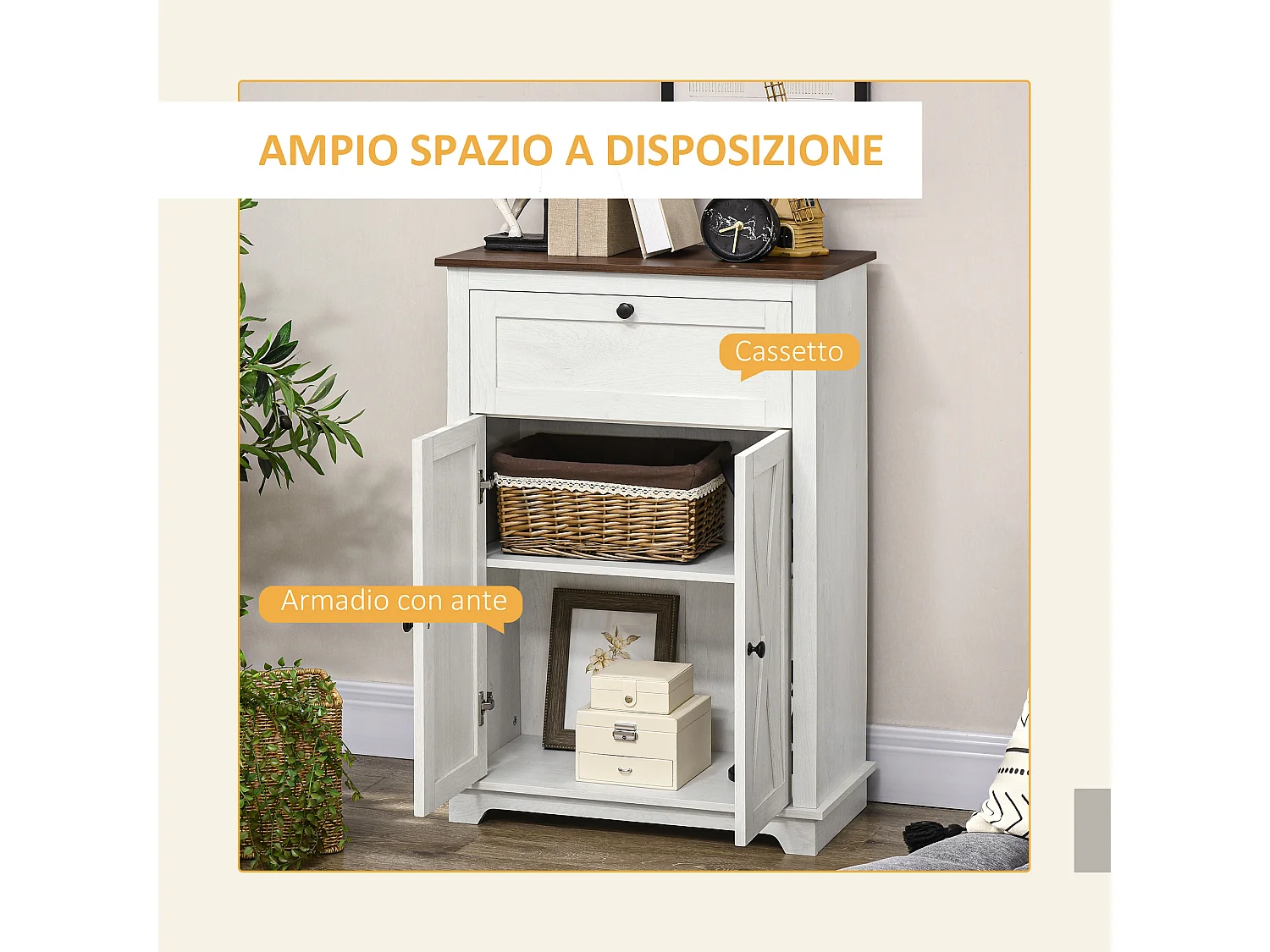 Credenza bassa da cucina stile country con armadietto e cassetto