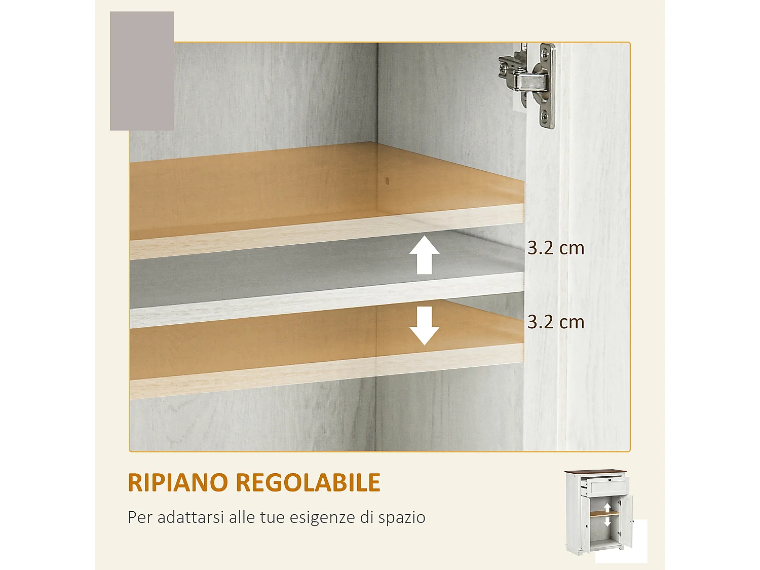 Credenza bassa da cucina stile country con armadietto e cassetto