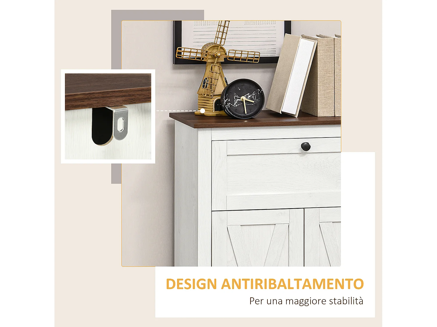 Credenza bassa da cucina stile country con armadietto e cassetto