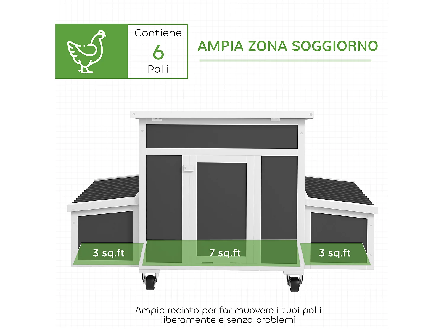Pollaio per 1-6 galline con 2 nidi per la cova e tetto apribile grigio