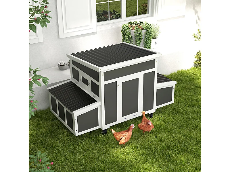 Pollaio per 1-6 galline con 2 nidi per la cova e tetto apribile grigio