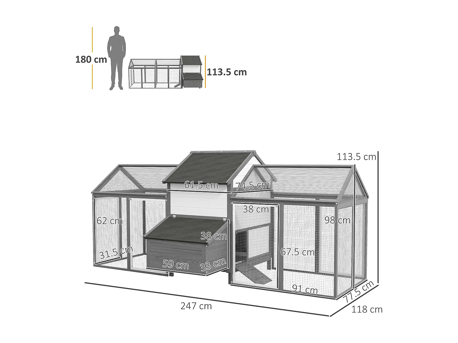 Pollaio per galline ovaiole da esterno con nido per cova grigio
