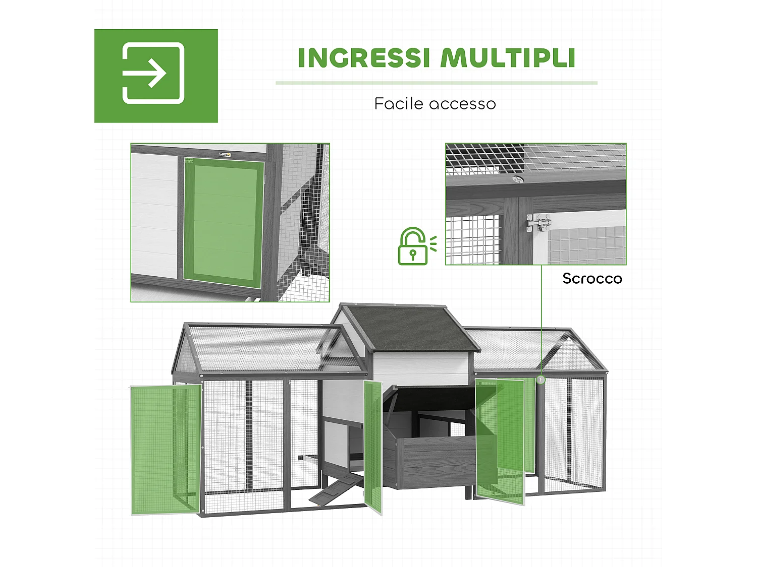 Pollaio per galline ovaiole da esterno con nido per cova grigio
