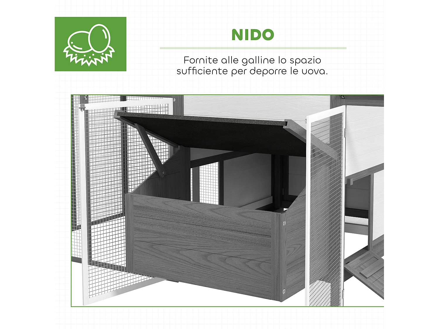 Pollaio per galline ovaiole da esterno con nido per cova grigio
