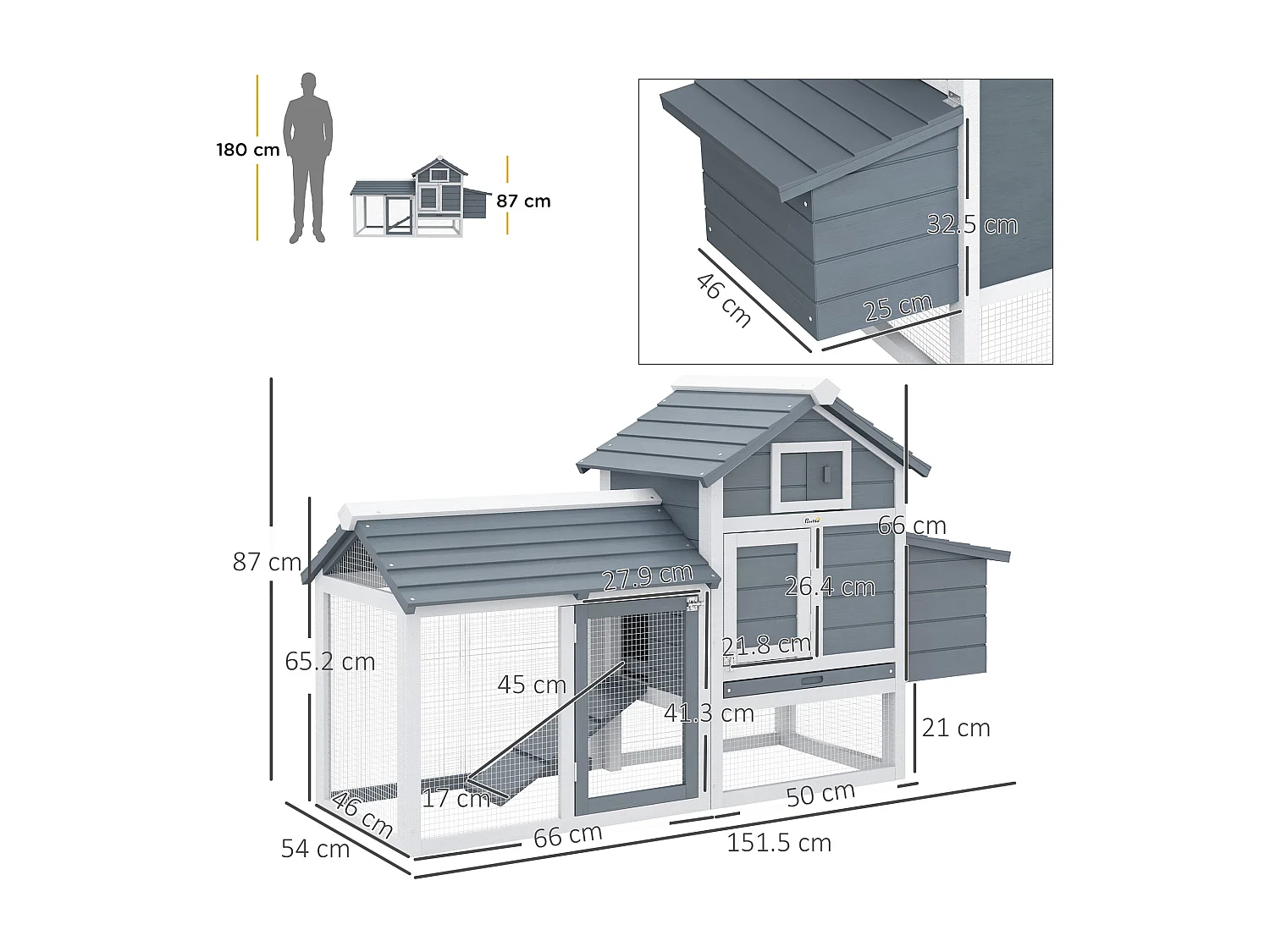 Pollaio per galline ovaiole da esterno in legno grigio scuro