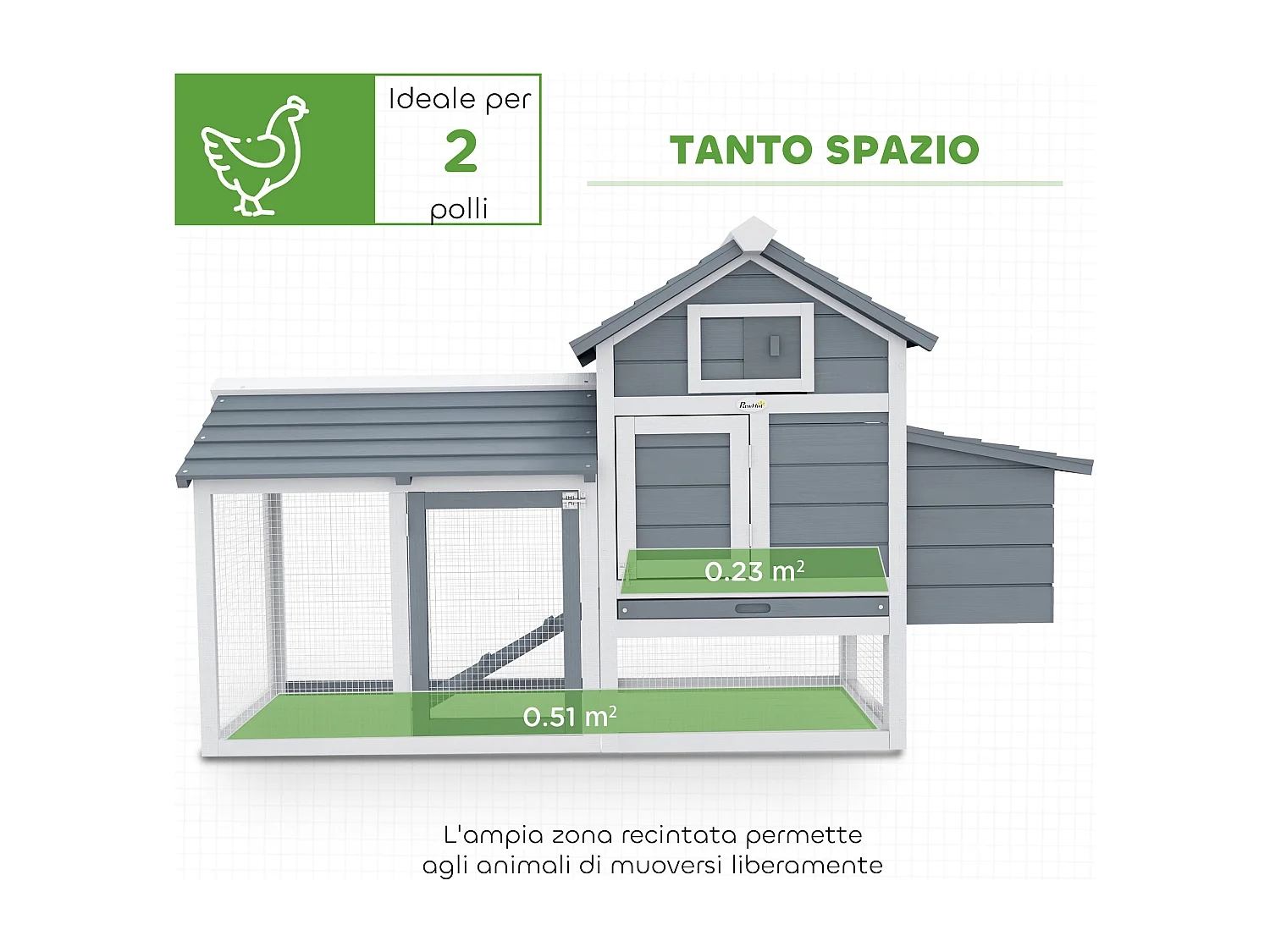Pollaio per galline ovaiole da esterno in legno grigio scuro