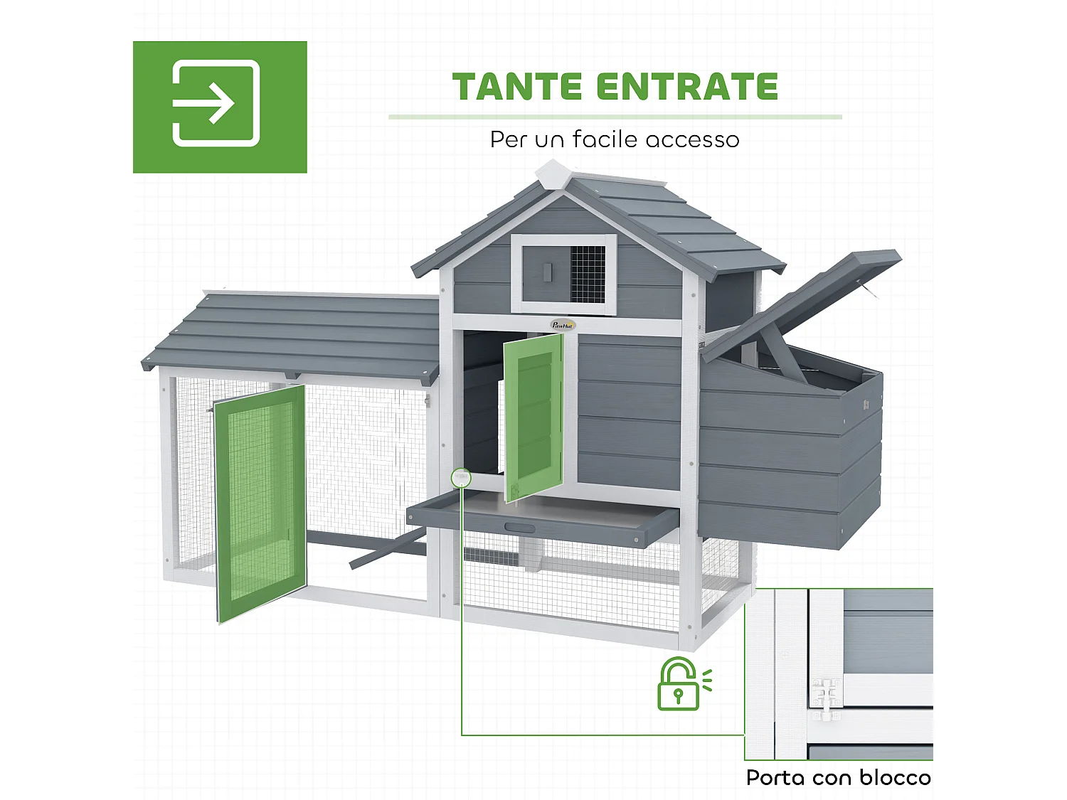 Pollaio per galline ovaiole da esterno in legno grigio scuro