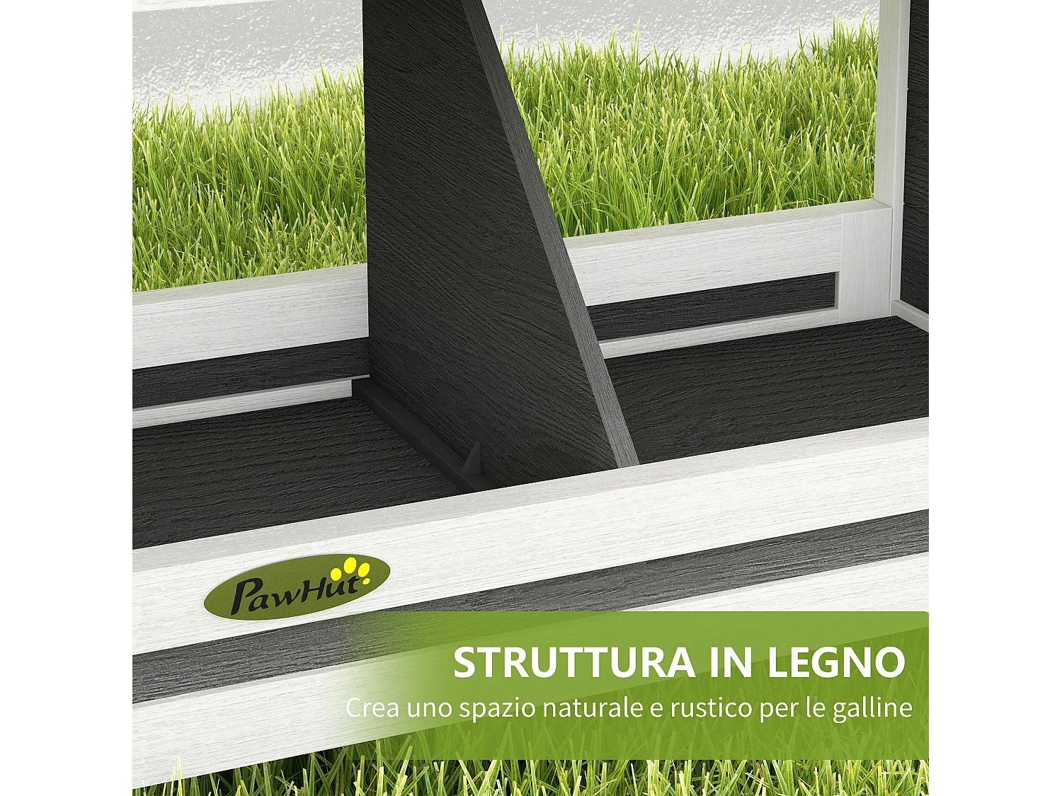 Nido per galline a 2 aree in legno con base rialzata e tetto in bitume