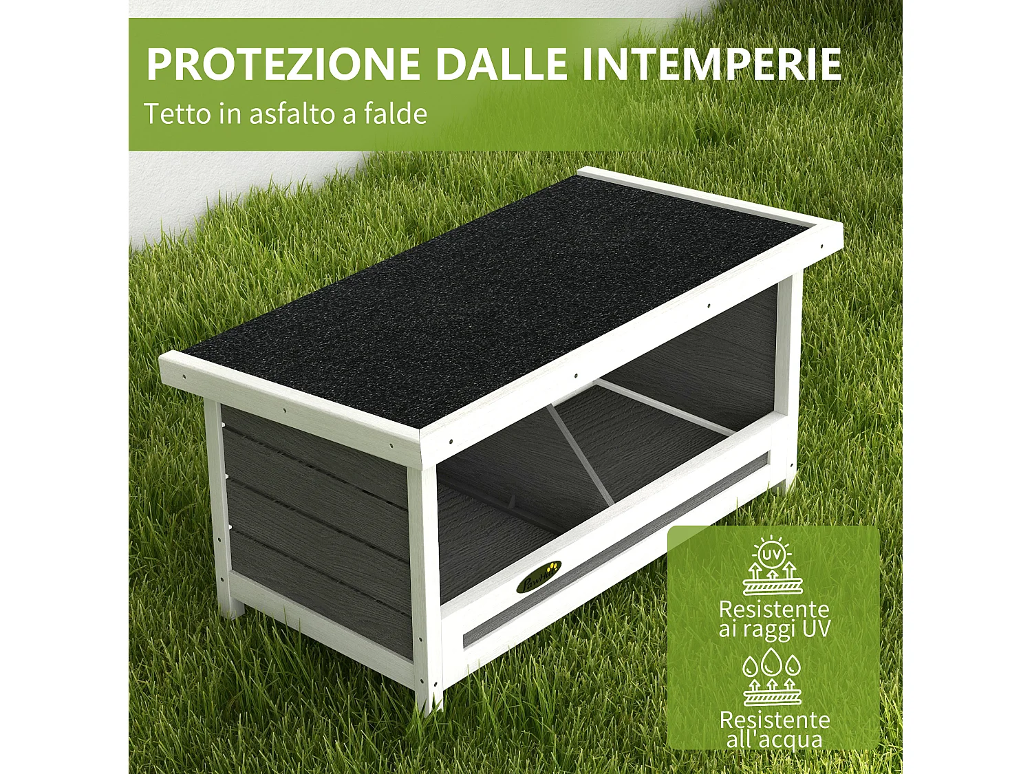 Nido per galline a 2 aree in legno con base rialzata e tetto in bitume