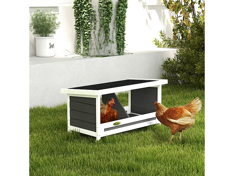 Nido per galline a 2 aree in legno con base rialzata e tetto in bitume