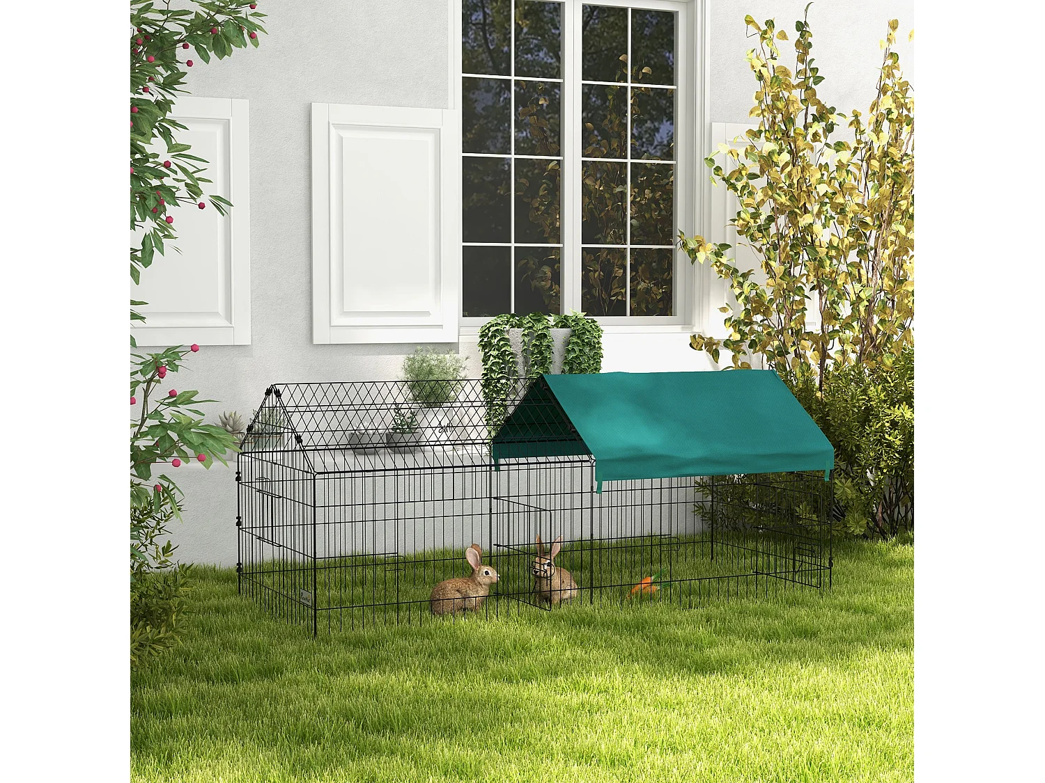 Gabbia per conigli con tettuccio 185x75x75 cm in acciaio verde