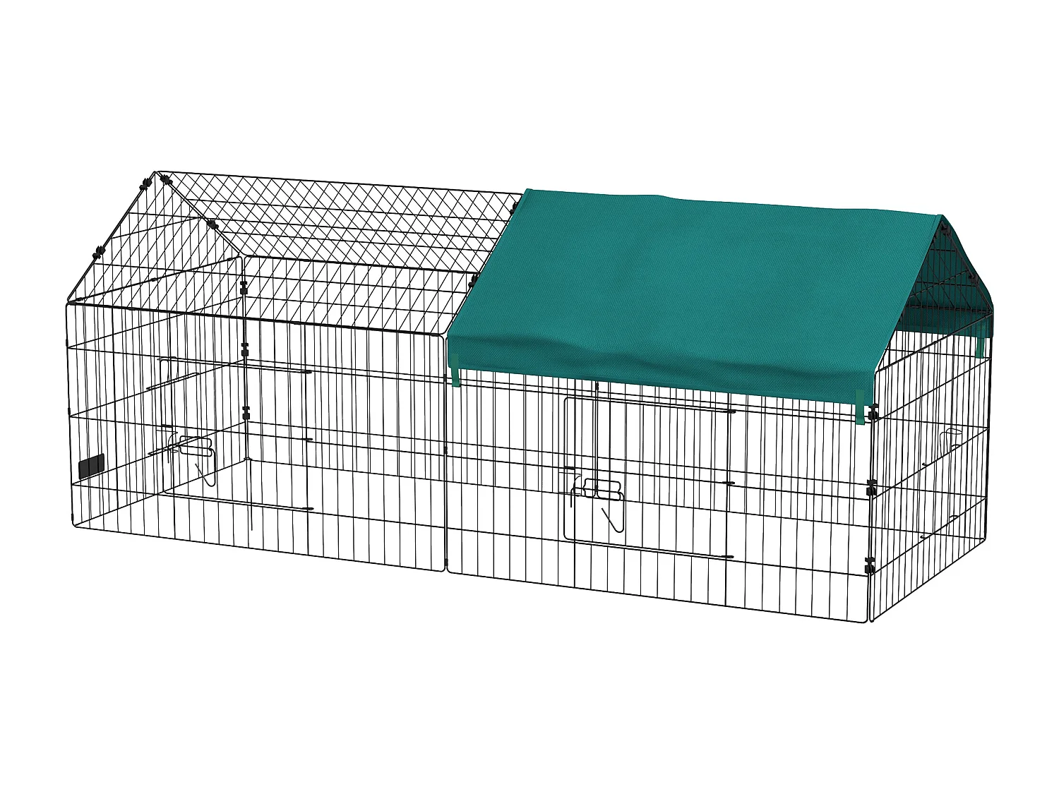 Gabbia per conigli con tettuccio 185x75x75 cm in acciaio verde